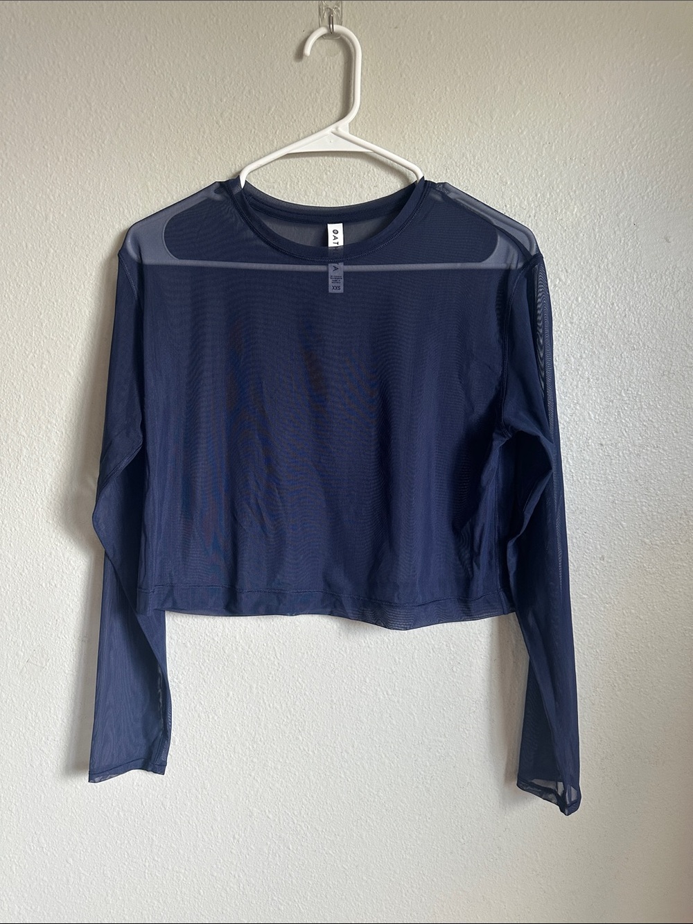 Athleta mesh Navy Sheer Long-Sleeve Crop Top